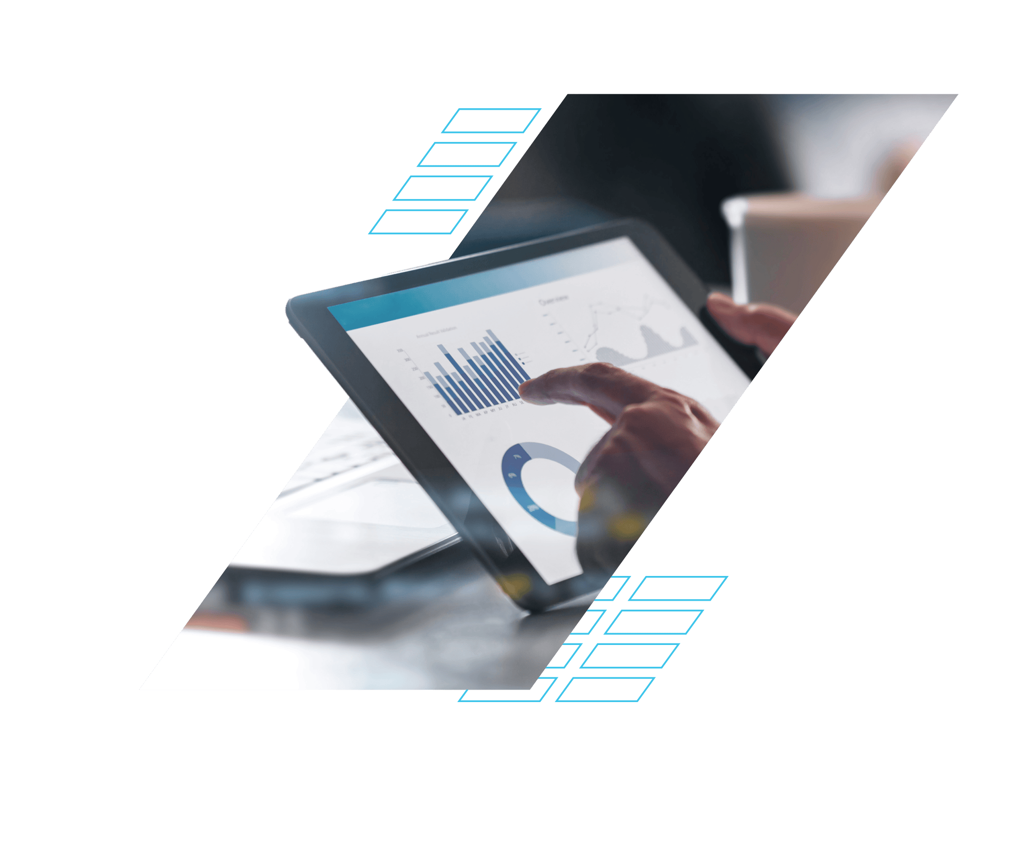 person reviewing fintech dashboard on tablet